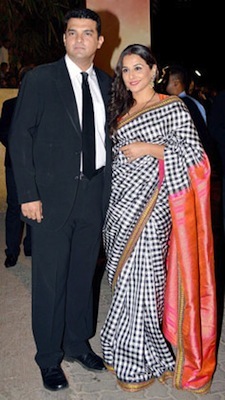 Vidya Balan wearing Sabyasachi along with her husband Siddharth Roy Kapoor